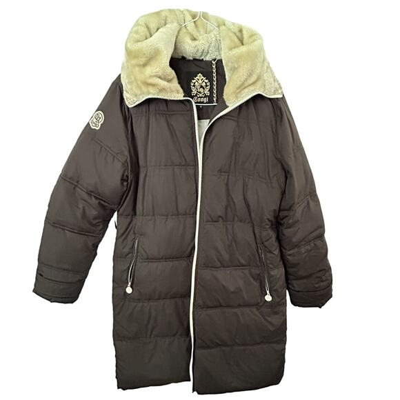 Vintage COOGI Long Brown Puffer Coat Jacket Women's Size 1X Hooded READ - Picture 1 of 16